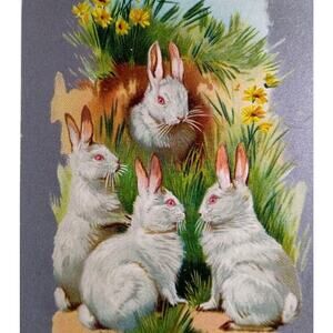 Easter Postcard Rabbits Tucks 701 Yellow Daisies Flowers Embossed White Bunnies